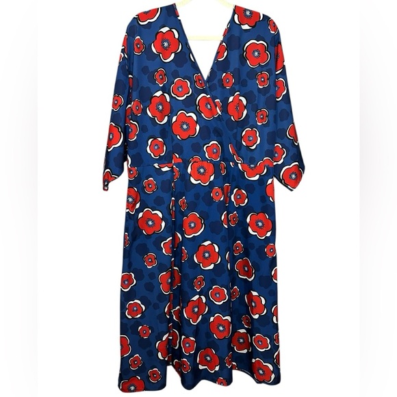 eShakti Floral Print Crepe Surplice Midi Dress Size 16W - Picture 1 of 14